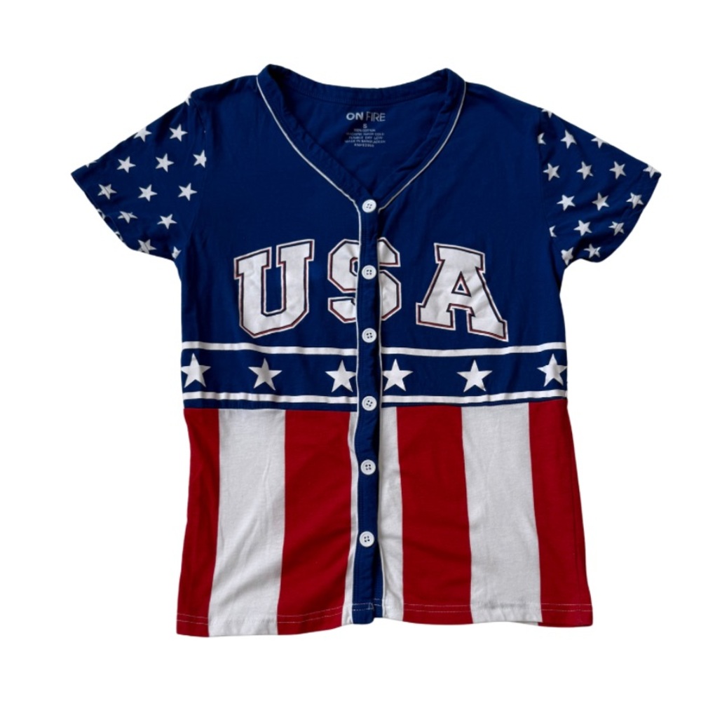 ( Youth Size S)Patriotic Button Down Shirt - USA